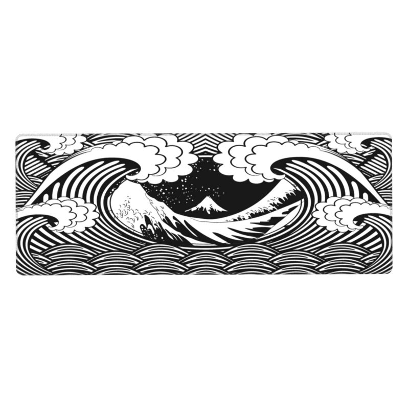 MOLIAN Black and White Japanese Wave Gaming Mouse Pad XL  Large Non Slip Rubber Mousepad  Stitched Edges Desk Pad  Long Extended Mice Pad 31.5'' X 11.8'' - Image 2